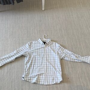 White and Blue Checkered Button-Up Shirt Size L No tuck classic